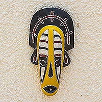 African wood mask, 'Flexible' - Hand Painted Sese Wood African Mask
