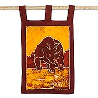 Batik cotton wall hanging, 'Rhino II' - Batik Cotton Rhino-Motif Wall Hanging from Ghana
