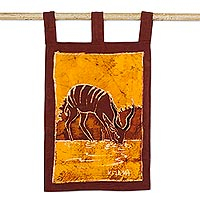 Batik cotton wall hanging, 'Greater Kudu II' - Batik Cotton Antelope-Motif Wall Hanging from Ghana