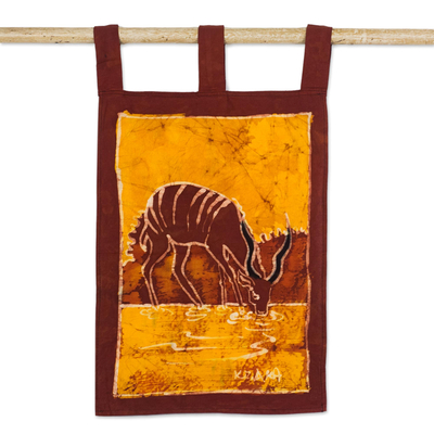 Wandbehang aus Batik-Baumwolle - Wandbehang aus Batik-Baumwolle mit Antilopenmotiv aus Ghana