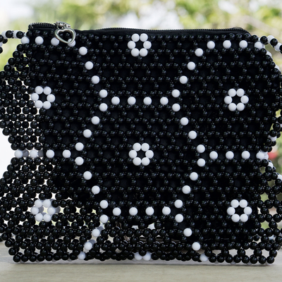 Eco-Friendly Beaded Shoulder Bag - Dark Hexagon