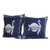 Cotton cushion covers, 'Swan Song in Blue' (pair) - Blue Cotton Swan-Motif Cushion Covers (Pair)