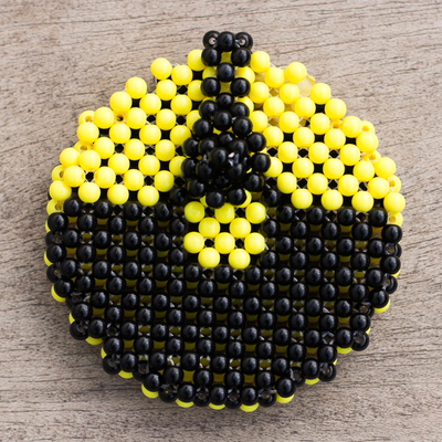 Beaded coin purse, 'Bumble Bee' - Eco-Friendly Beaded Black and Yellow Coin Purse