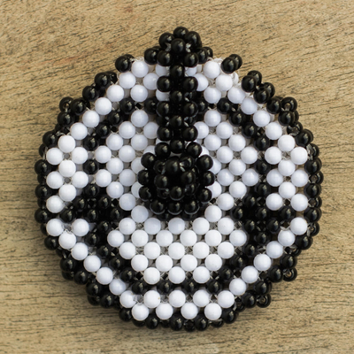 Beaded coin purse, 'Black and White Cookie' - Eco-Friendly Black and White Beaded Coin Purse