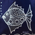 Cotton tote bag, 'Blowing Bubbles in Blue' - Dark Blue Cotton Fish-Motif Tote Bag (image 2c) thumbail
