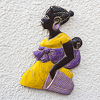 Wood relief panel, 'Modern African Woman' - Handmade Sese Wood Relief Panel from Ghana