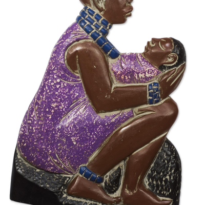 Reliefplatte aus Holz - Relieftafel „Mutter und Kind“ aus Sese-Holz