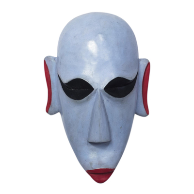 Máscara de madera africana - Madera de sésé africana azul y roja Mascarilla