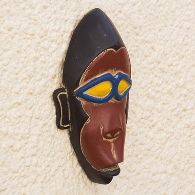 African wood mask, 'Perceptions' - Handcrafted African Sese Wood Mask