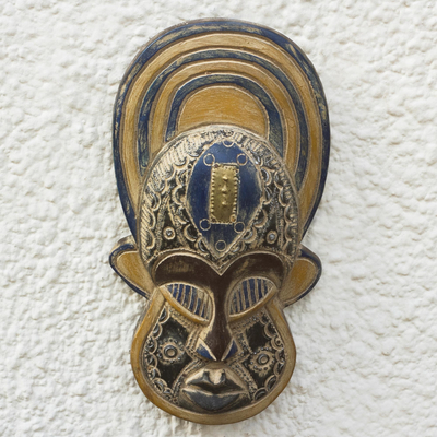 Máscara de madera africana - Mascarilla africana de madera de sésé y chapada en aluminio