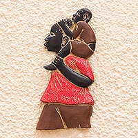 Wood relief panel, 'Father of Africa' - Hand Crafted Sese Wood Relief Panel