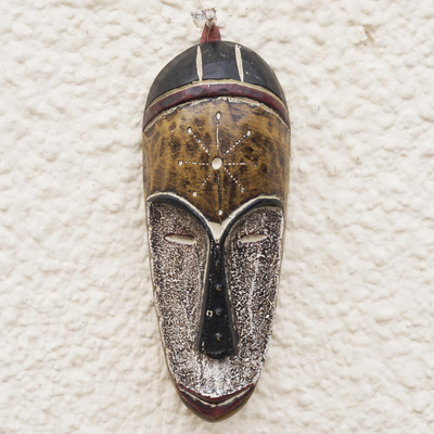 African wood mask, 'Traditional Nose' - African Sese Wood Mask with Brass Plating