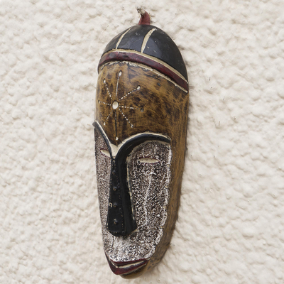 Máscara de madera africana - Máscara de madera de sésé africana con baño de latón