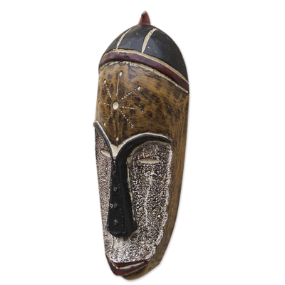 Afrikanische Holzmaske - Afrikanische Sese-Holzmaske mit Messingbeschichtung