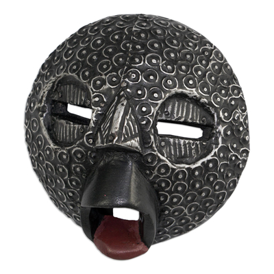 African wood mask, 'Nwomn Pa' - Aluminum-Plated African Sese Wood Mask