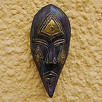 Máscara de madera africana, 'Dan Mask' - Máscara de madera africana de Sese chapada en latón