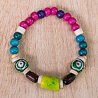 Eco-friendly beaded bracelet, 'Moment of Truth' - Wood and Recycled Glass Beaded Bracelet
