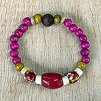 Eco-friendly beaded stretch bracelet, 'Red Beauty' - Eco-Friendly Glass Beaded Stretch Bracelet