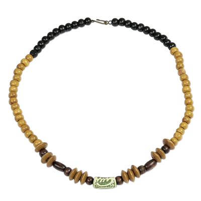Eco-friendly beaded necklace, 'VIP' - Wood and Recycled Glass Beaded Necklace
