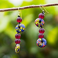 Eco-friendly glass beaded dangle earrings, 'Afternoon Gathering' - Eco-Friendly Glass Beaded Dangle Earrings