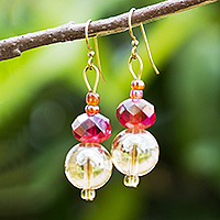 Eco-friendly glass beaded dangle earrings, 'Royal Holiday' - Eco-Friendly Beaded Dangle Earrings with Brass Hooks