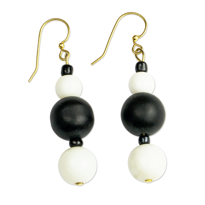Black and White Eco-Friendly Beaded Dangle Earrings