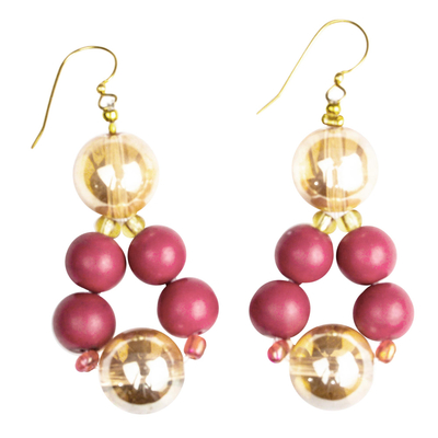 Eco-friendly glass beaded dangle earrings, 'Blooming Colors' - Handmade Eco-Friendly Beaded Dangle Earrings