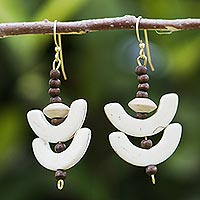 Eco-friendly beaded dangle earrings, 'Bless You Twice' - Eco-Friendly Ghanaian Dangle Earrings with Brass Hooks