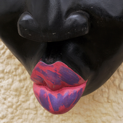 African wood mask, 'Kisses' - Hand Made Sese Wood Mask from Ghana