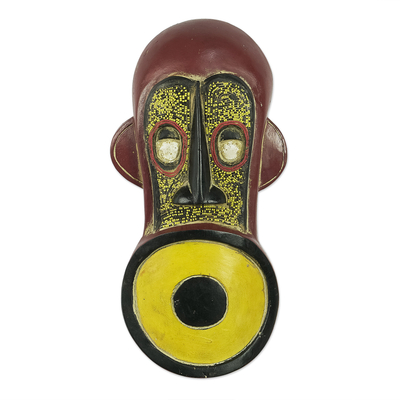 Máscara de madera africana - Mascarilla con cuentas de vidrio reciclado y madera de Sese