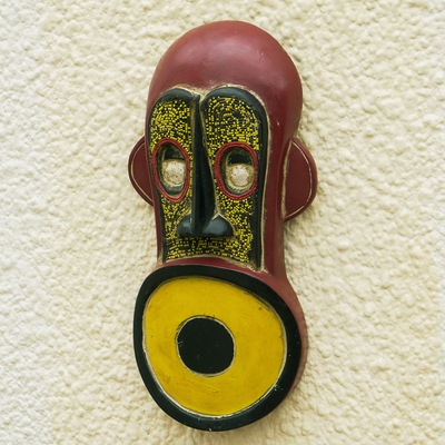 African wood mask, 'Always Prepared' - Sese Wood and Recycled Glass Beaded Mask