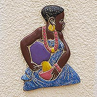 Wood relief panel, 'Welcome Home' - Hand Carved Sese Wood Relief Panel from Ghana