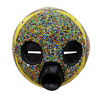 Máscara de madera africana - Máscara ecológica de madera de sésé con cuentas