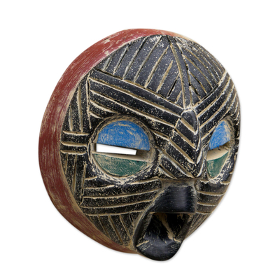 Afrikanische Holzmaske, „Kwahu“ – handgefertigte afrikanische Sese-Holzmaske
