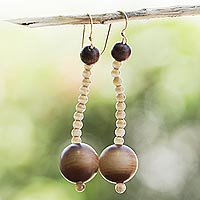 Beaded dangle earrings, 'Natural Sunset' - Eco-Friendly Beaded Dangle Earrings from Ghana
