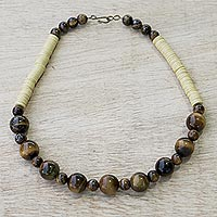 Tiger's eye pendant necklace, 'Ampoma' - Eco-Friendly Tiger's Eye Beaded Necklace
