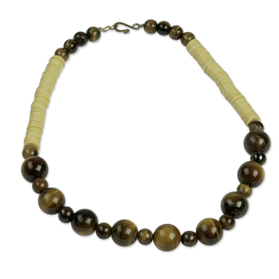 Tiger's eye pendant necklace, 'Ampoma' - Eco-Friendly Tiger's Eye Beaded Necklace