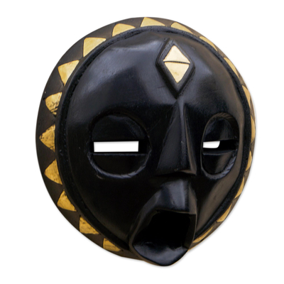 African wood mask, 'Ga Wisdom' - Handmade Sese Wood and Brass-Plated Mask