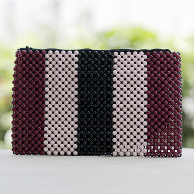 Eco-friendly beaded clutch, 'Striped Essentials' - Artisan Crafted Beaded Clutch from West Africa