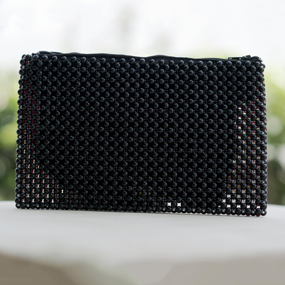 Eco-friendly beaded clutch, 'Striped Essentials' - Artisan Crafted Beaded Clutch from West Africa