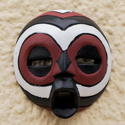 African wood mask, 'Dagomba Festival' - Round Sese Wood Wall Mask from Ghana