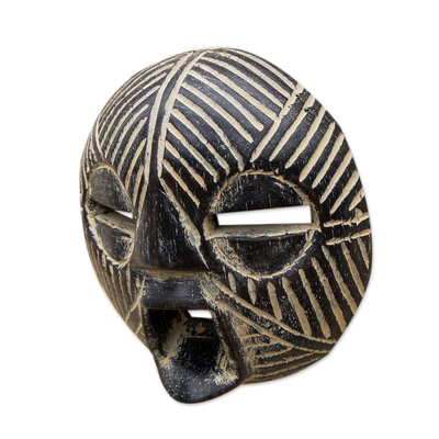 Máscara de madera africana - Máscara de madera de Sese a rayas de Ghana