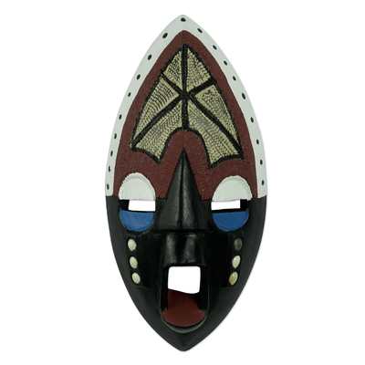 Afrikanische Holzmaske - Wandmaske aus afrikanischem Sese-Holz mit Aluminiumbeschichtung