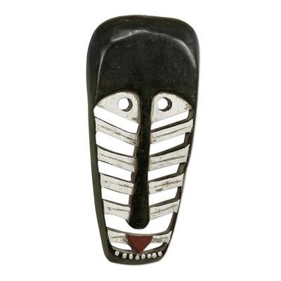 Handcrafted Striped Sese Wood Mask from Ghana