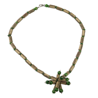 Umweltfreundliche Halskette mit Perlenanhänger - Halskette mit Anhänger aus umweltfreundlichem Holz und recycelten Perlen