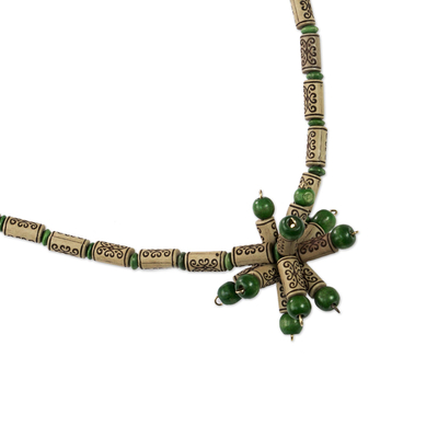 Umweltfreundliche Halskette mit Perlenanhänger - Halskette mit Anhänger aus umweltfreundlichem Holz und recycelten Perlen