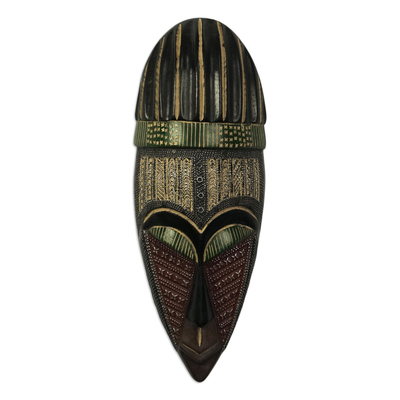 Máscara de madera de caoba africana - Máscara de madera de caoba chapada en aluminio.