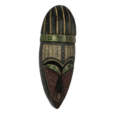 Maske aus afrikanischem Mahagoniholz ​​– Maske aus Mahagoniholz ​​mit Aluminiumbeschichtung