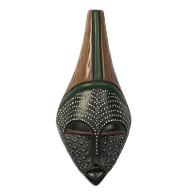 African mahogany wood mask, 'Elinam' - Handmade African Mahogany Wood Mask