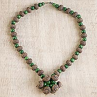 Eco-friendly beaded pendant necklace, 'Peace of Mind' - Eco-Friendly Beaded Pendant Necklace from Ghana